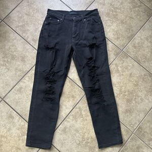 Aéropostale Black Distressed Mom Jeans High Rise Size 6R Shredded Denim